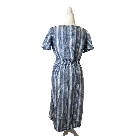 Lands End Blue Striped 100% Linen Scoop Neck Maxi Dress Size Small (6-8) - Picture 4 of 9